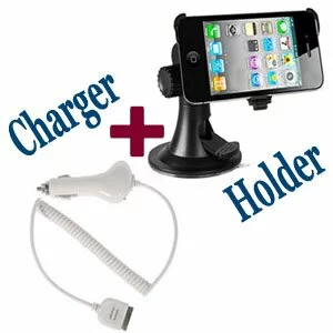 Car Mount Stand Holder + Charger Bundle for iPhone 4 4G